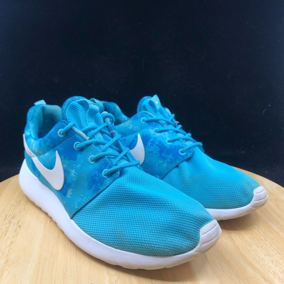 Nike Womens Rosherun Print Clearwater 599432-414 White/Dark Electric Blue Sz 8.5 - Picture 5 of 10